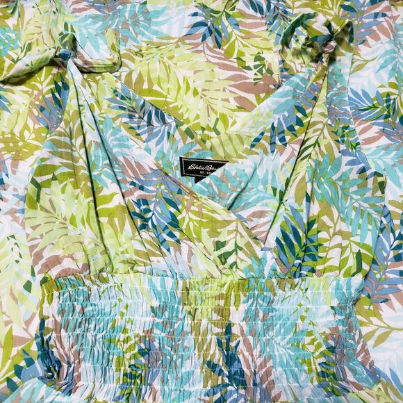 VTG Eddie Bauer 100% Cotton Smocked Waist Tropical Midi Sundress - Picture 4 of 8